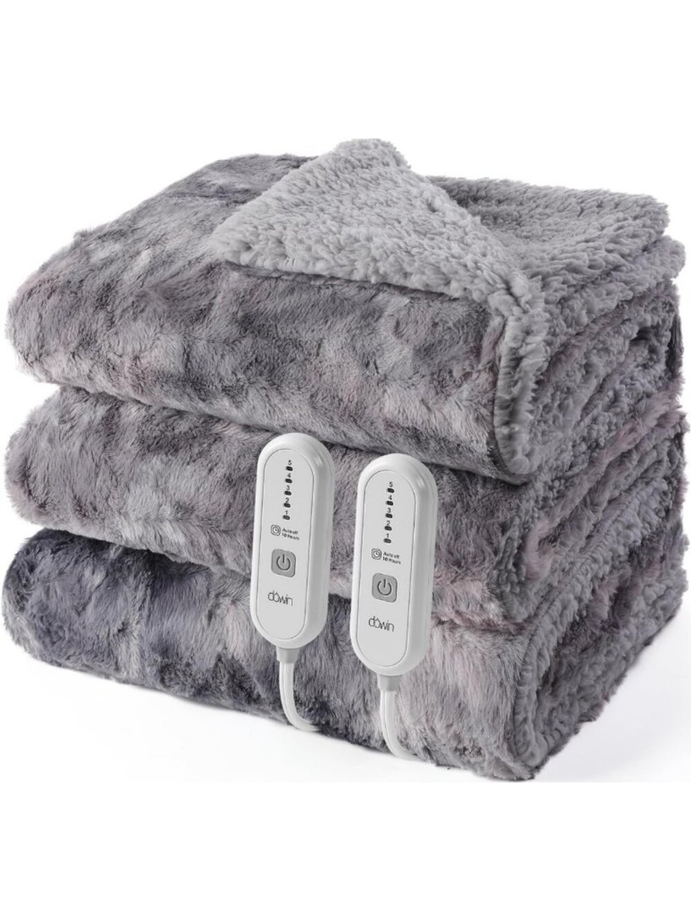 Cozy Queen Size Faux Fur Heated Blanket with Dual Controllers - Soft Grey Warmth